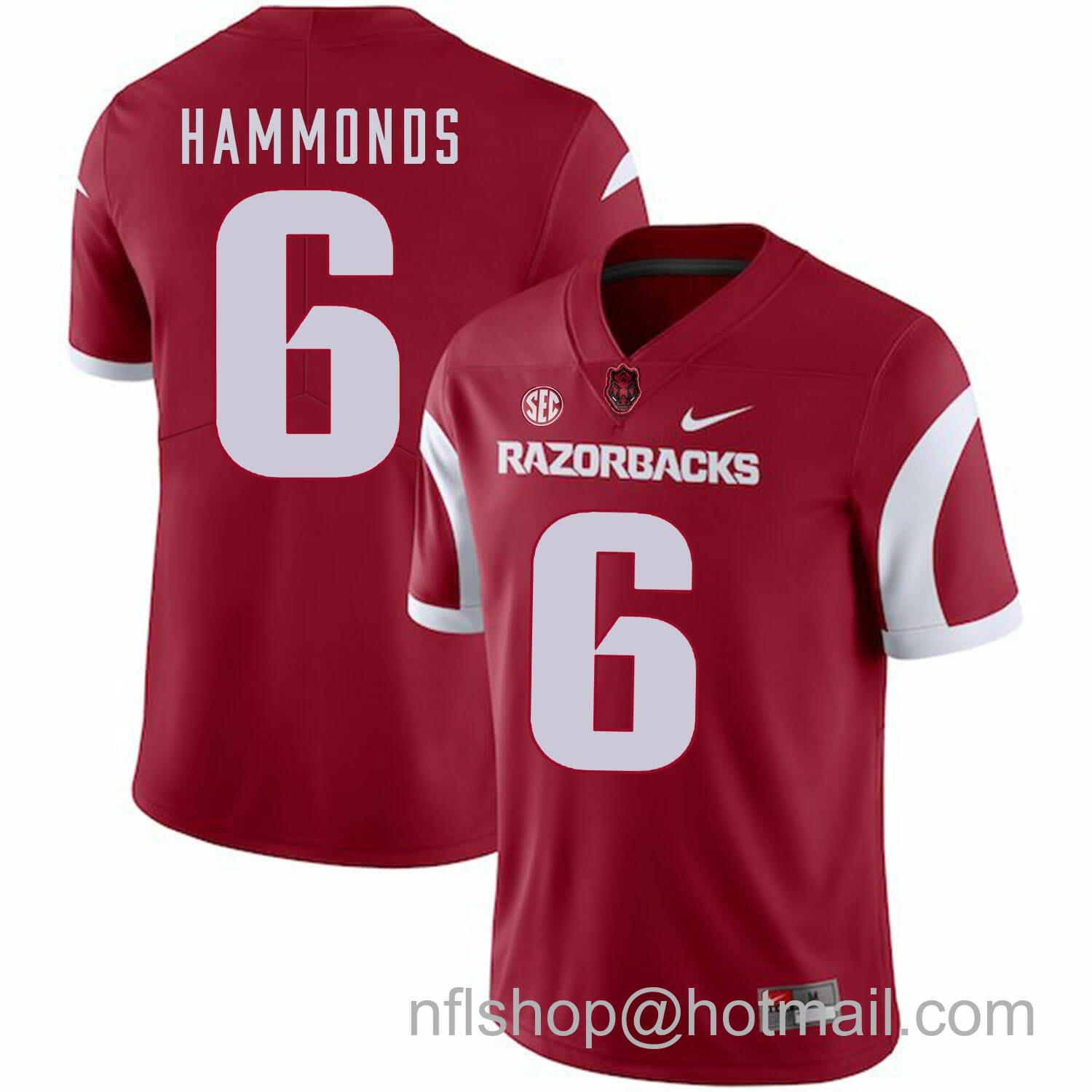 Men's Nike Arkansas Razorbacks #6 TJ Hammonds College Football Jersey Red