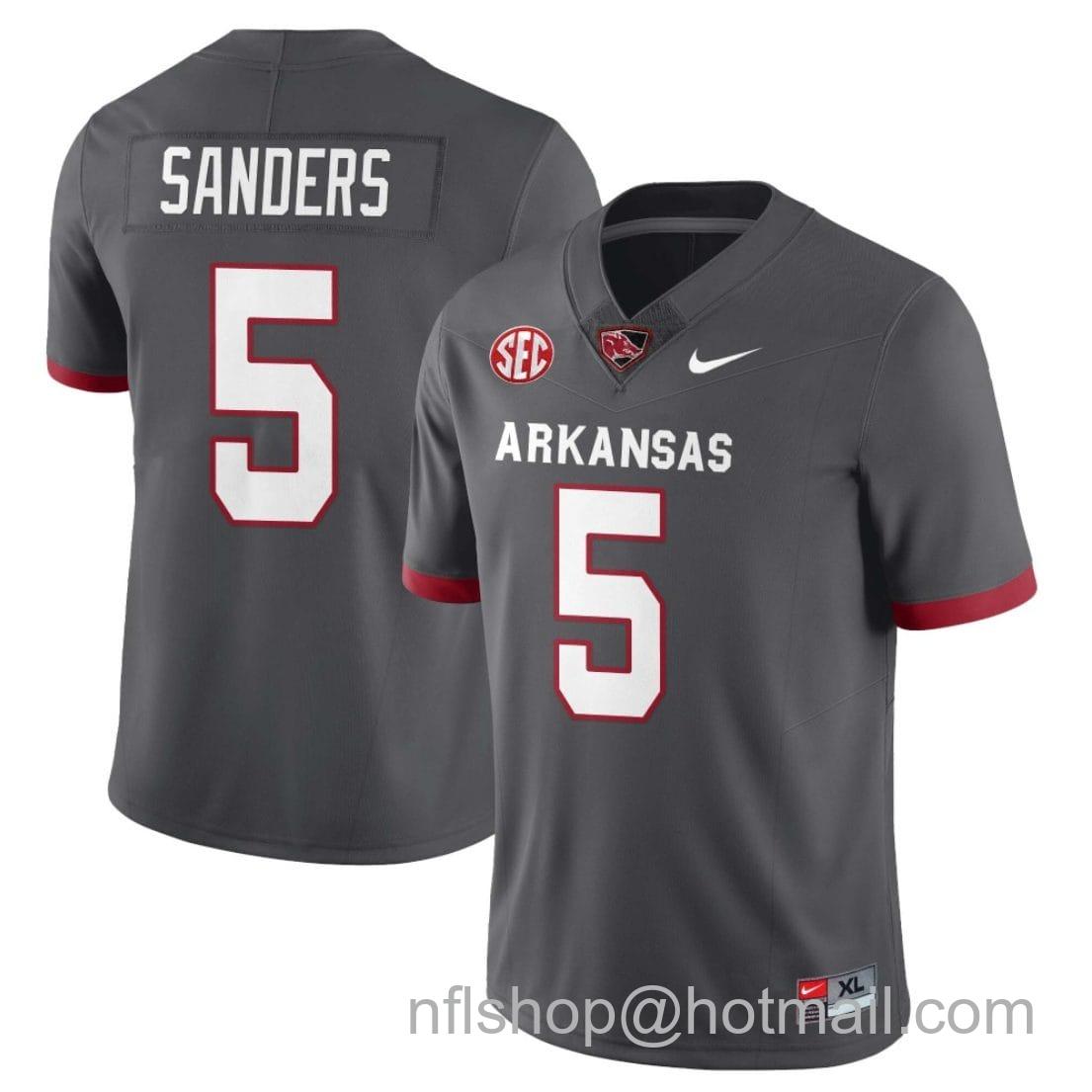 Men's Nike Raheim Sanders Jersey #5 Arkansas Razorback Football All Stitched Gray