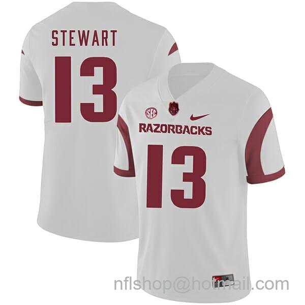 Men's Nike Arkansas Razorbacks #13 Deon Stewart College Football Jersey White