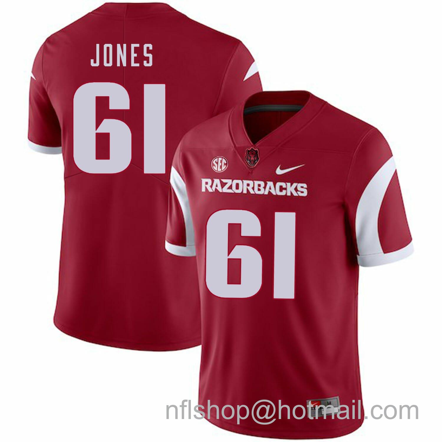 Men's Nike Arkansas Razorbacks #61 Jerry Jones College Football Jersey Red