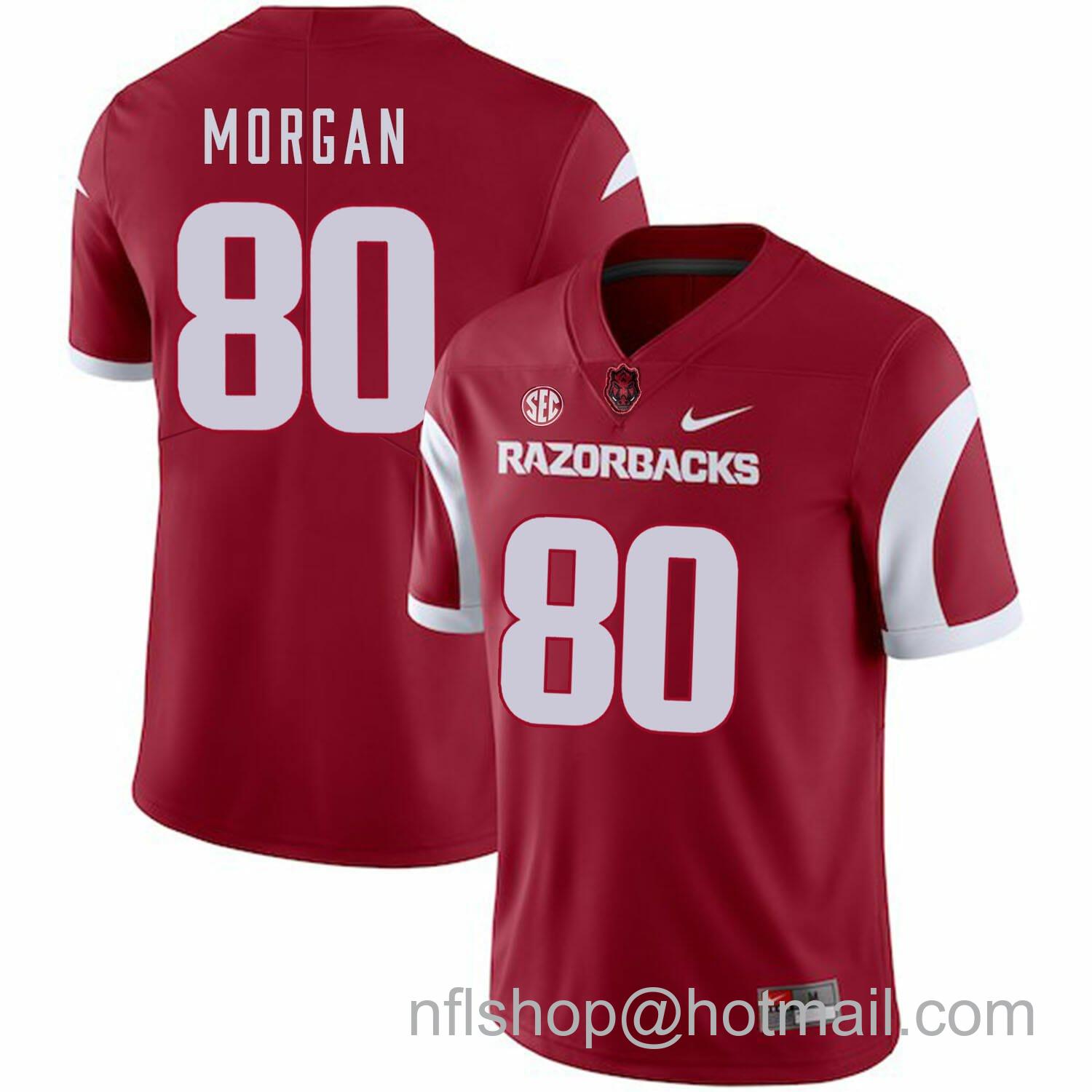 Men's Nike Arkansas Razorbacks #80 Drew Morgan College Football Jersey Red