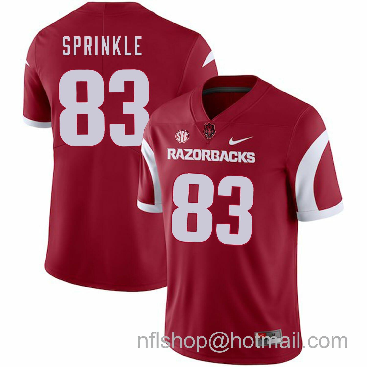 Men's Nike Arkansas Razorbacks #83 Jeremy Sprinkle College Football Jersey Red