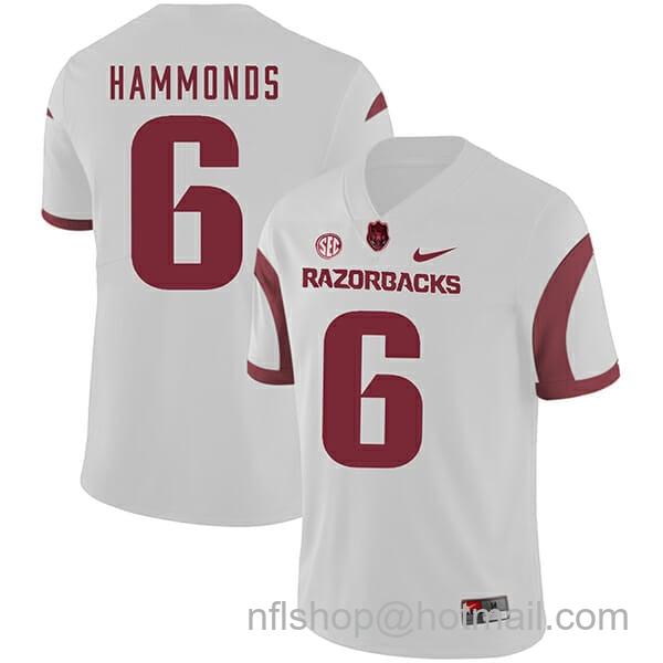 Men's Nike Arkansas Razorbacks #6 TJ Hammonds College Football Jersey White