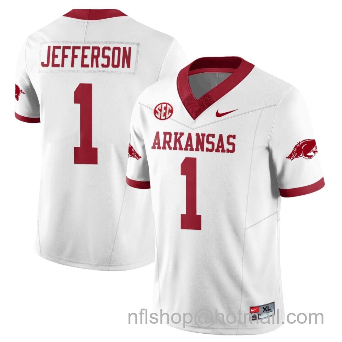 Men's Nike KJ Jefferson Jersey #1 Arkansas Razorback Football All Stitched White