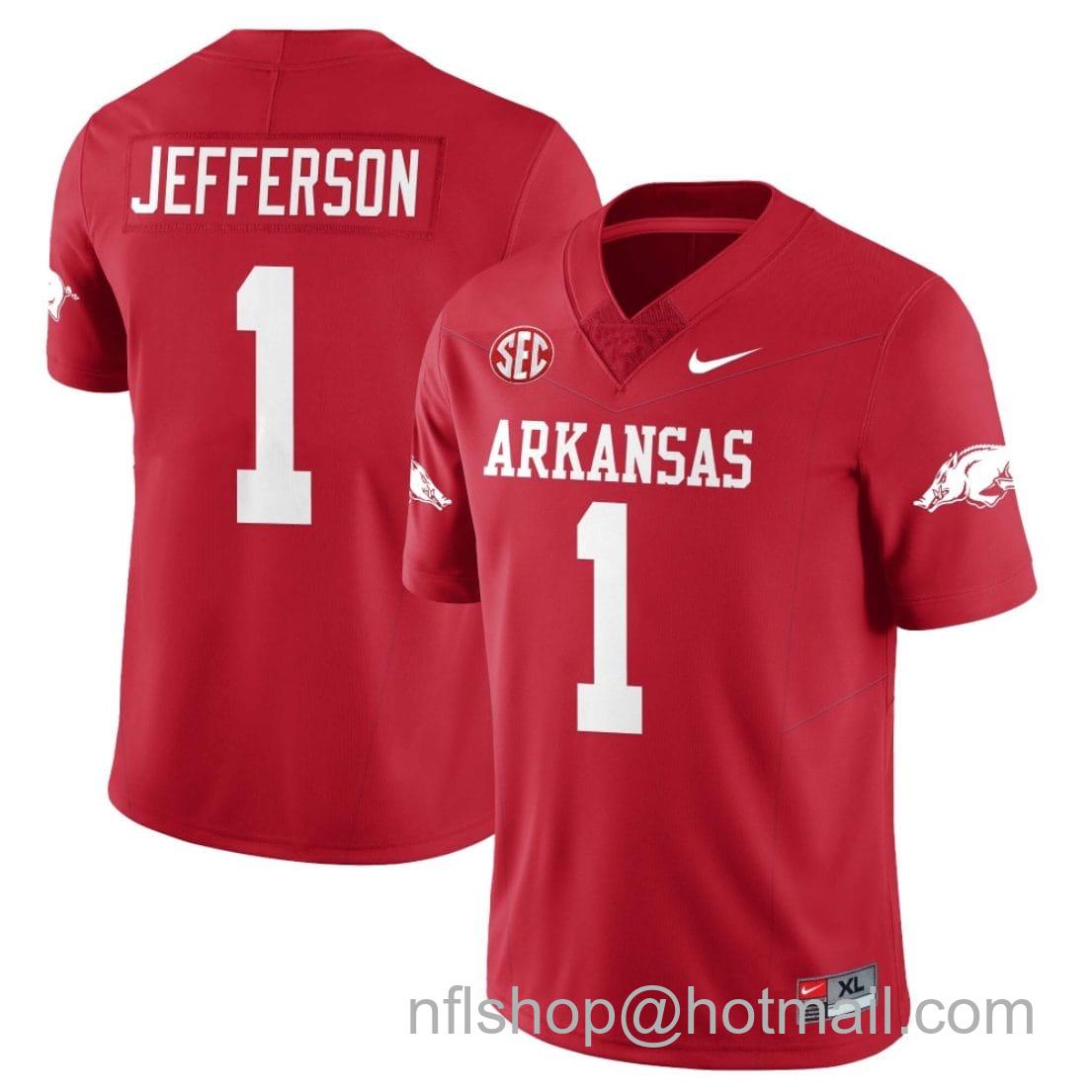 Men's Nike KJ Jefferson Jersey #1 Arkansas Razorback Football All Stitched Red