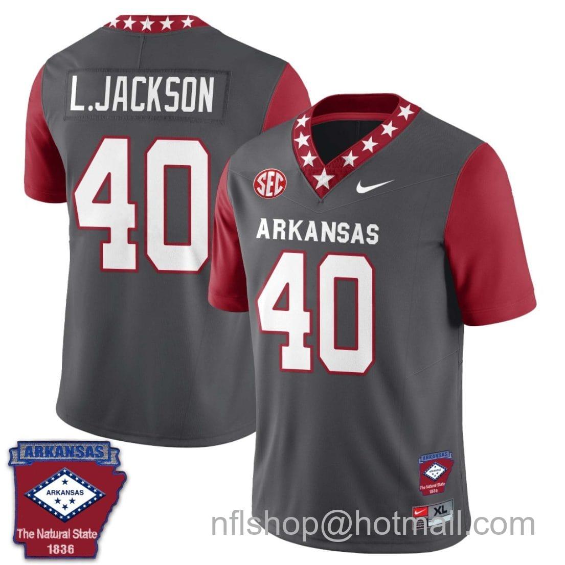 Men's Nike Landon Jackson Jersey #40 Arkansas Razorback Football Arkansas State Patched Red Sleeves