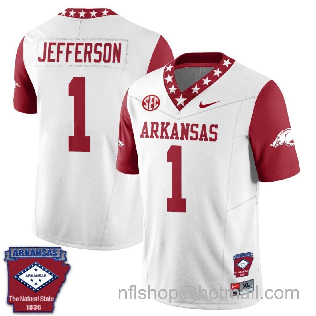 Men's Nike KJ Jefferson Jersey #1 Arkansas Razorback Football Arkansas Patched All Stitched Red Sleeves