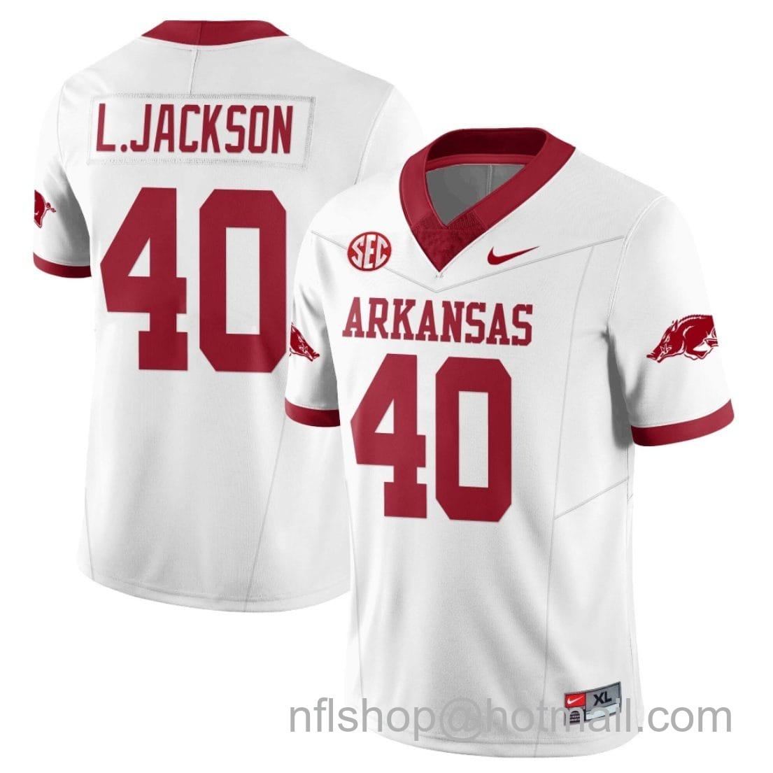 Men's Nike Landon Jackson Jersey #40 Arkansas Razorback Football All Stitched White