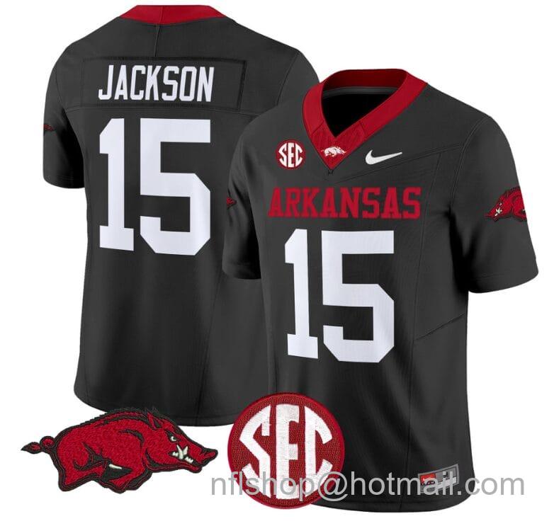 Men's Nike KJ Jackson Jersey #15 Arkansas Razorbacks Vapor Limited College Football Stitched Black