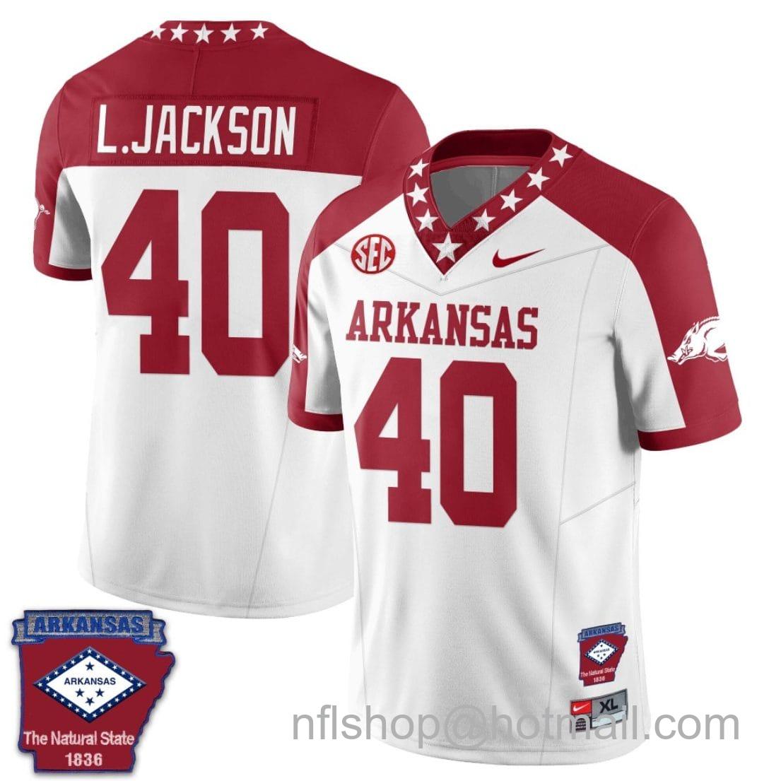 Men's Nike Landon Jackson Jersey #40 Arkansas Razorback Football Arkansas Patched All Stitched White Alternate