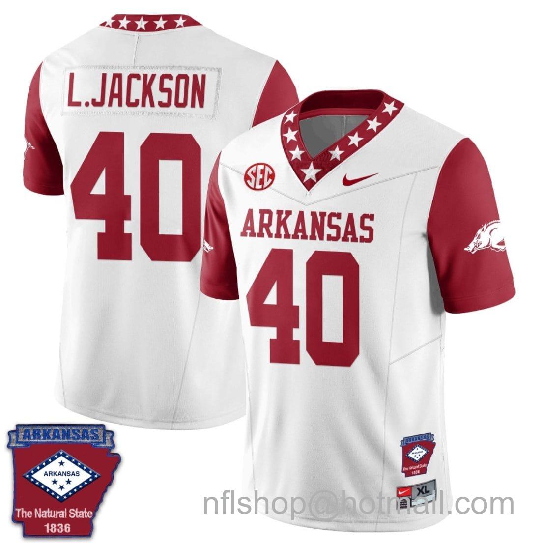 Men's Nike Landon Jackson Jersey #40 Arkansas Razorback Football Arkansas Patched All Stitched Red Sleeves