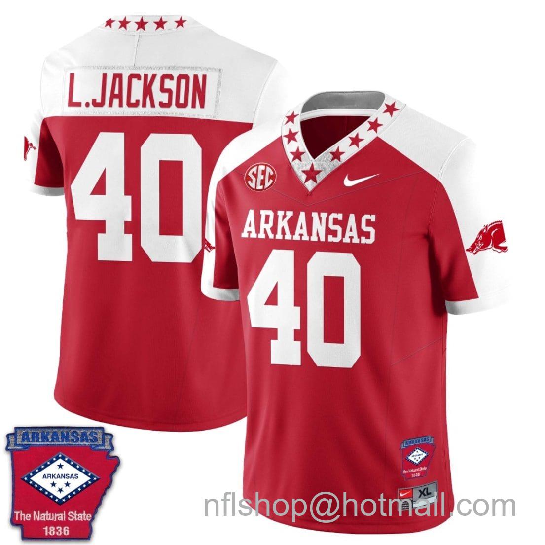 Men's Nike Landon Jackson Jersey #40 Arkansas Razorback Football Arkansas Patched All Stitched Red Alternate