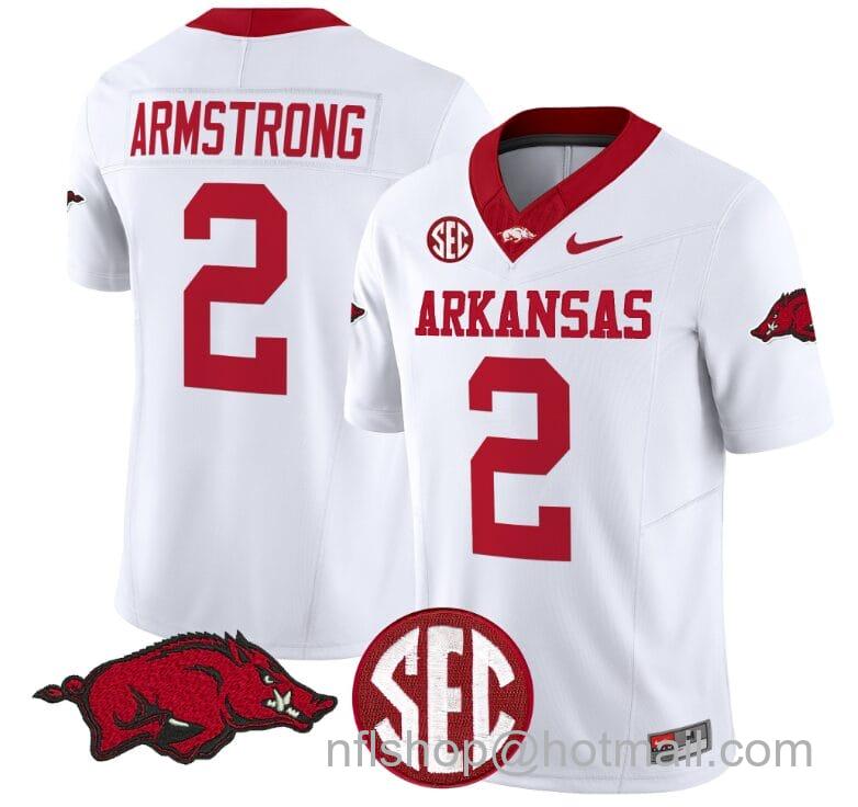 Men's Nike Andrew Armstrong Jersey #2 Arkansas Razorbacks Vapor Limited College Football Stitched White