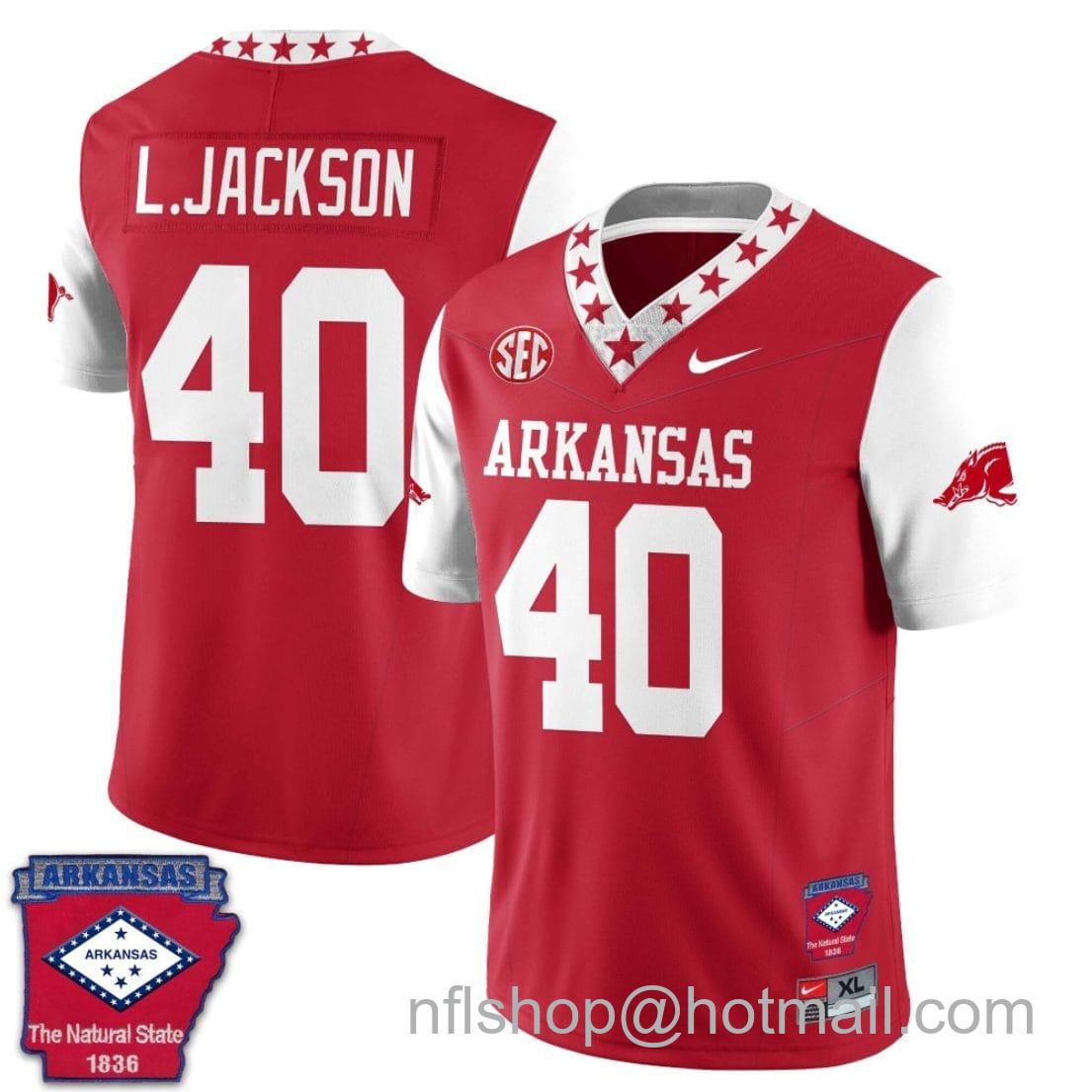 Men's Nike Landon Jackson Jersey #40 Arkansas Razorback Football Arkansas Patched All Stitched White Sleeves