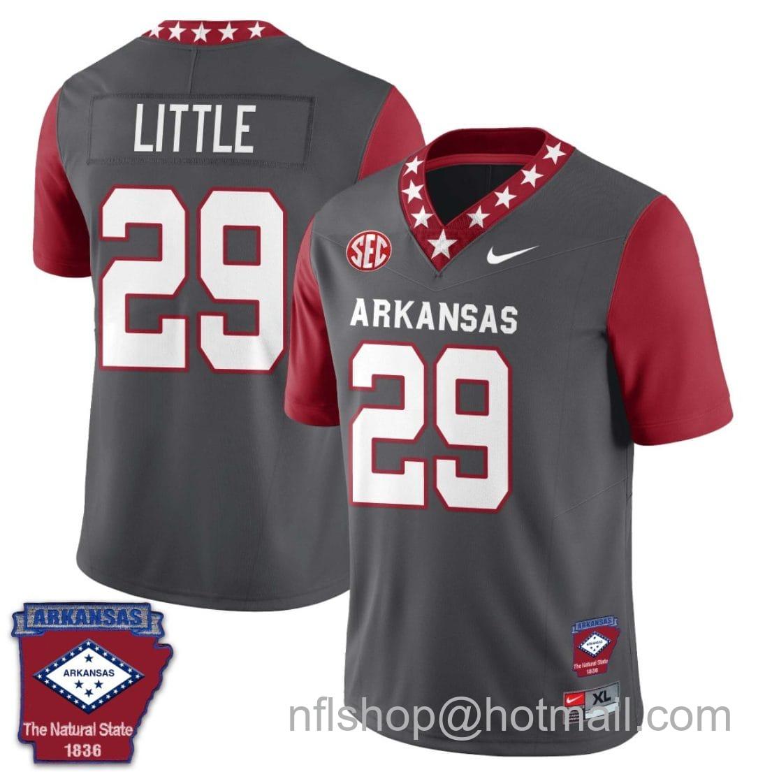 Men's Nike Cam Little Jersey #29 Arkansas Razorback Football Arkansas State Patch Red Sleeves