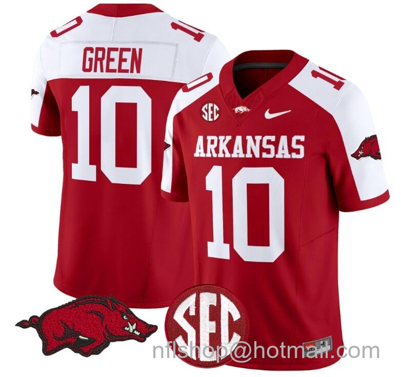 Men's Nike Taylen Green Jersey #10 Arkansas Razorbacks Vapor Limited College Football Stitched Cardinal Alternate