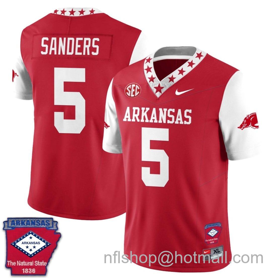 Men's Nike Raheim Sanders Jersey #5 Arkansas Razorback Football Arkansas Patch White Sleeves