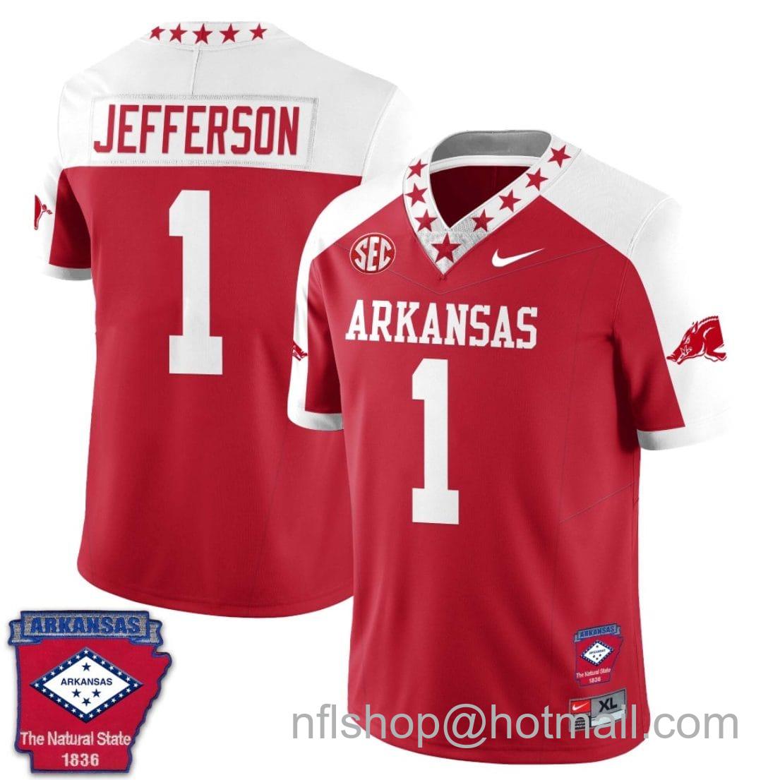 Men's Nike KJ Jefferson Jersey #1 Arkansas Razorback Football Arkansas Patched All Stitched Red Alternate