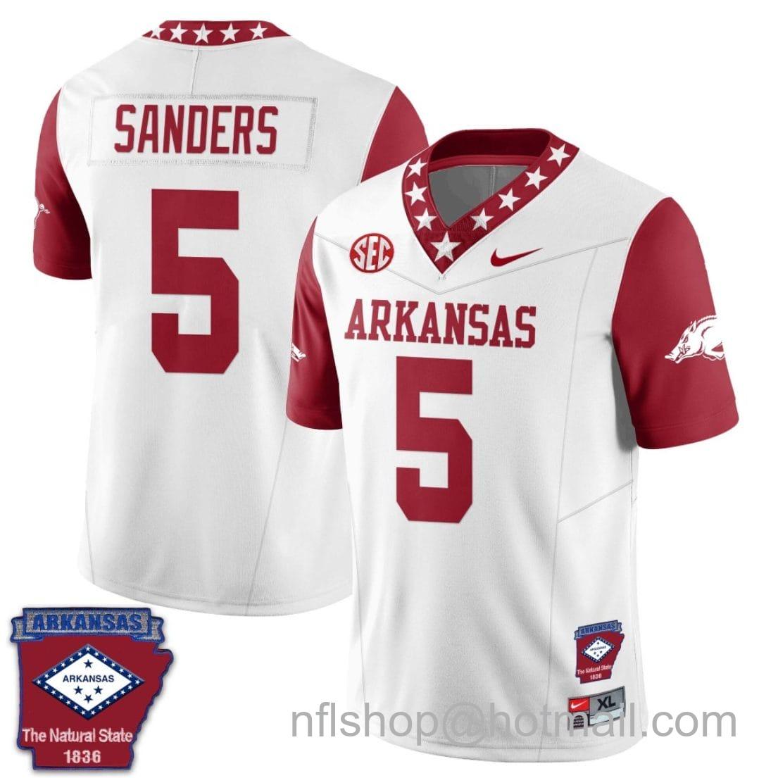 Men's Nike Raheim Sanders Jersey #5 Arkansas Razorback Football Arkansas Patch Red Sleeves