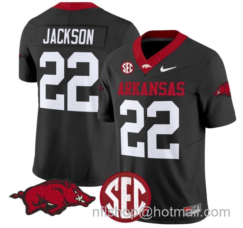 Men's Nike Ja'Quinden Jackson Jersey #22 Arkansas Razorbacks Vapor Limited College Football Stitched Black