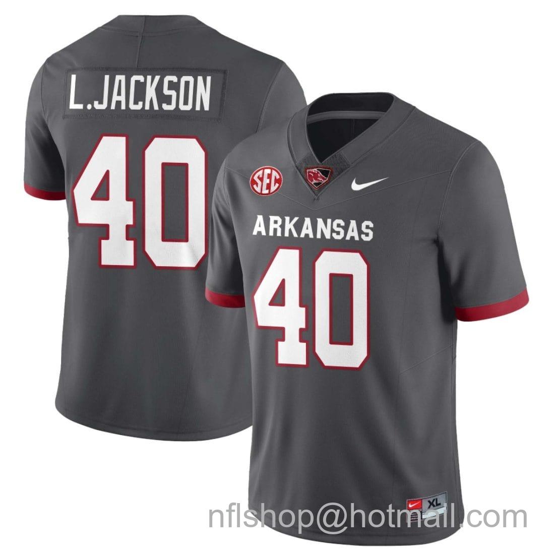 Men's Nike Landon Jackson Jersey #40 Arkansas Razorback Football All Stitched Gray