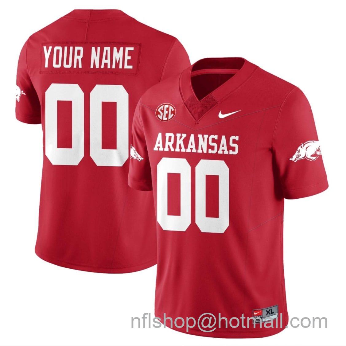 Men's Nike Custom Arkansas Razorback Jersey Name and Number Football All Stitched Red