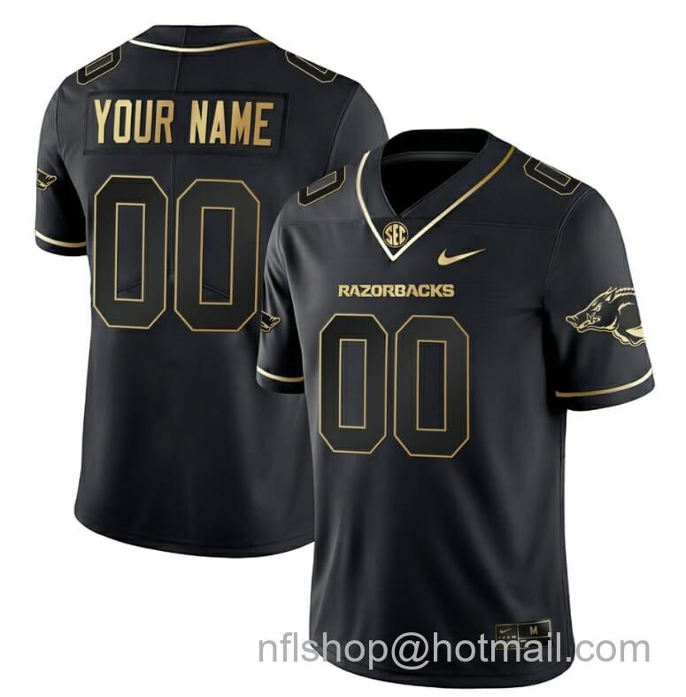 Men's Nike Custom Arkansas Razorbacks Jersey Name and Number College Football Stitched Black Gold