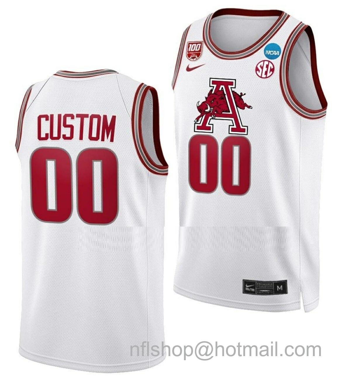 Men's Nike Custom Arkansas Razorbacks Jersey Name and Number 2023 NCAA March Madness Basketball White