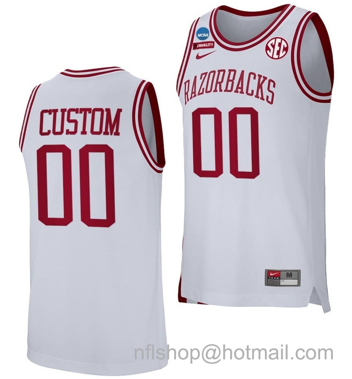 Men's Nike Custom Arkansas Razorbacks Jersey Name And Number 2023 NCAA March Madness College Basketball White