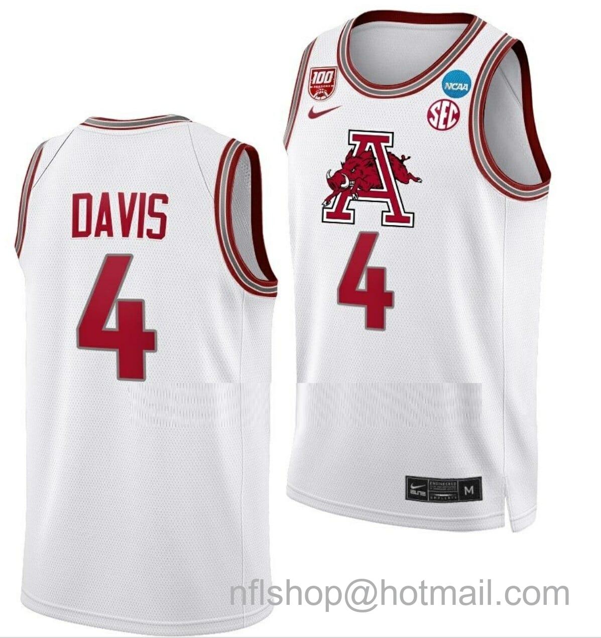 Men's Nike Davonte Davis Jersey Arkansas Razorbacks College Basketball 2023 NCAA March Madness White #4