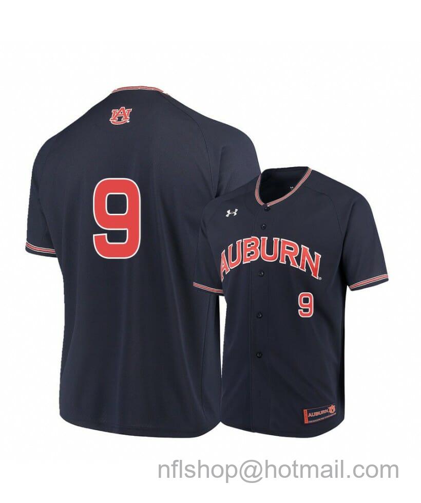 Men's Under Armour Auburn Tigers 9 Ryan Bliss Navy Baseball Jersey