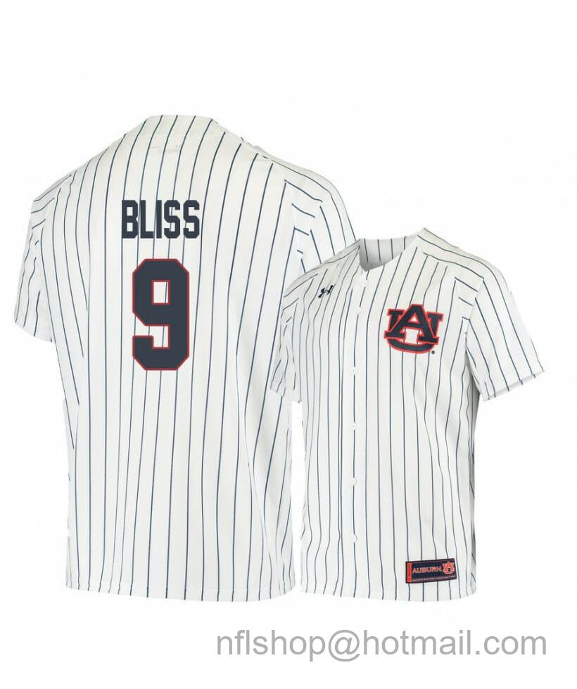 Men's Under Armour Auburn Tigers 9 Ryan Bliss White Blue Baseball Jersey