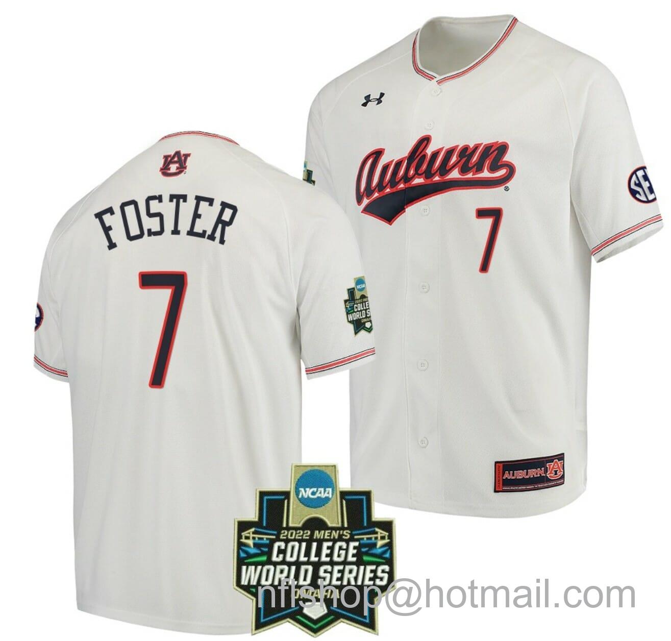 Men's Under Armour Cole Foster Jersey Auburn Tigers Baseball NCAA College 2022 World Series White #7