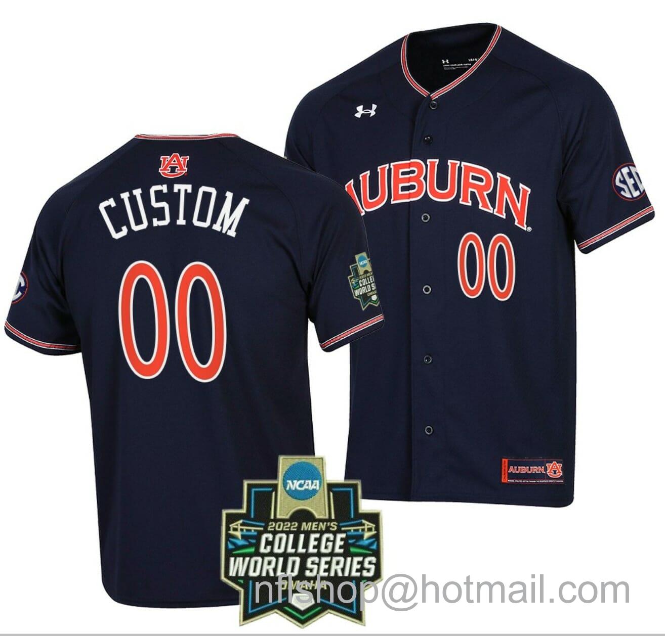 Men's Under Armour Custom Auburn Tigers Baseball Jersey Name and Number NCAA 2022 College World Series Navy