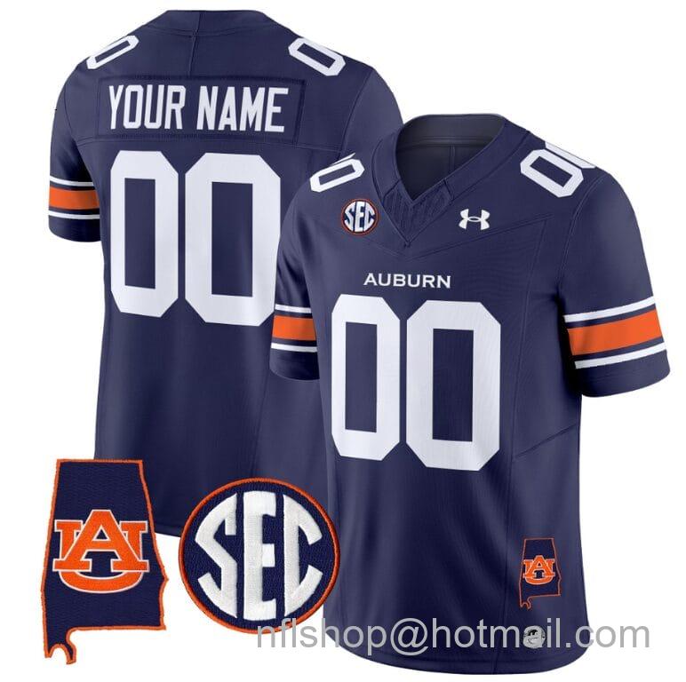 Men's Under Armour Custom Auburn Tigers Jersey Name and Number SEC Patch Vapor Limited College Football Stitched Navy