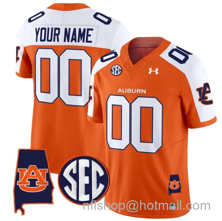 Men's Under Armour Custom Auburn Tigers Jersey Name and Number SEC Patch Vapor Limited College Football Stitched Orange Alternate