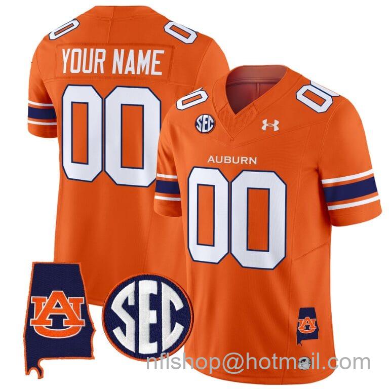 Men's Under Armour Custom Auburn Tigers Jersey Name and Number SEC Patch Vapor Limited College Football Stitched Orange