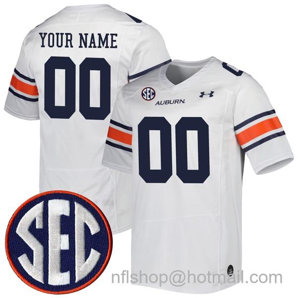 Men's Under Armour Custom Auburn Tigers Jersey Name and Number College Football White Road All Stitched