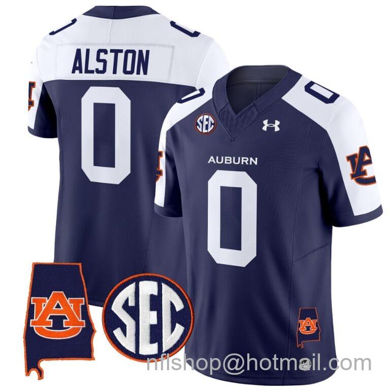 Men's Under Armour Damari Alston Jersey #0 Auburn Tigers SEC Patch Vapor Limited College Football Stitched Navy Alternate