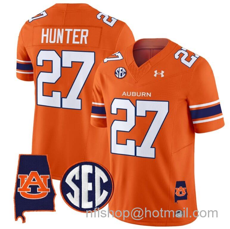 Men's Under Armour Jarquez Hunter Jersey #27 Auburn Tigers SEC Patch Vapor Limited College Football Stitched Orange