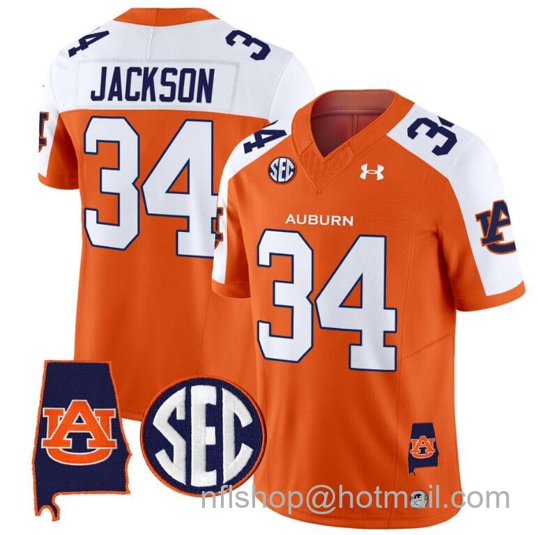 Men's Under Armour Bo Jackson Jersey #34 Auburn Tigers SEC Patch Vapor Limited College Football Stitched Orange Alternate