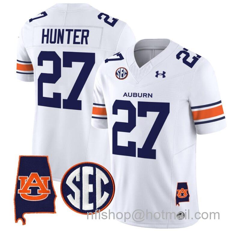 Men's Under Armour Jarquez Hunter Jersey #27 Auburn Tigers SEC Patch Vapor Limited College Football Stitched White