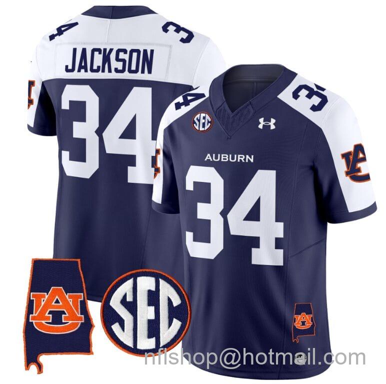 Men's Under Armour Bo Jackson Jersey #34 Auburn Tigers SEC Patch Vapor Limited College Football Stitched Navy Alternate