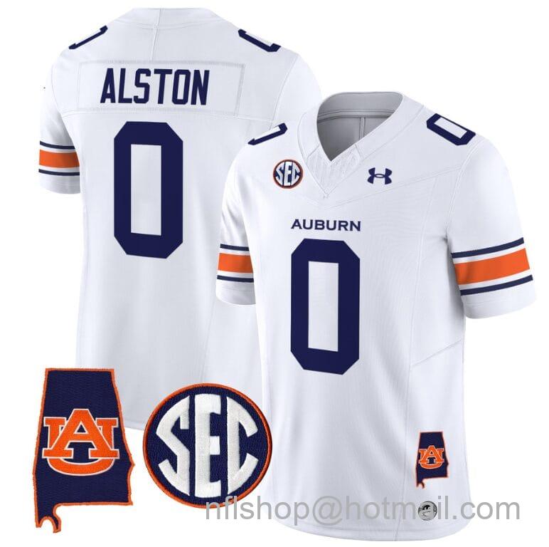 Men's Under Armour Damari Alston Jersey #0 Auburn Tigers SEC Patch Vapor Limited College Football Stitched White