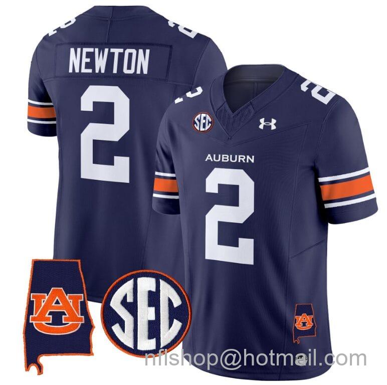 Men's Under Armour Cam Newton Jersey #2 Auburn Tigers SEC Patch Vapor Limited College Football Stitched Navy