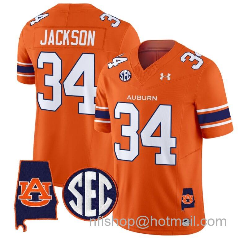 Men's Under Armour Bo Jackson Jersey #34 Auburn Tigers SEC Patch Vapor Limited College Football Stitched Orange