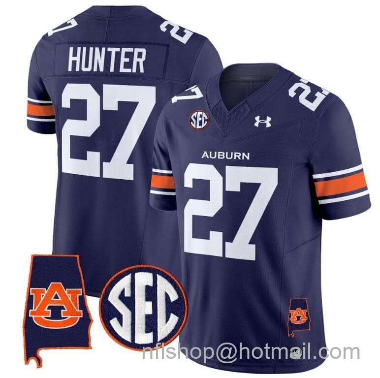 Men's Under Armour Jarquez Hunter Jersey #27 Auburn Tigers SEC Patch Vapor Limited College Football Stitched Navy