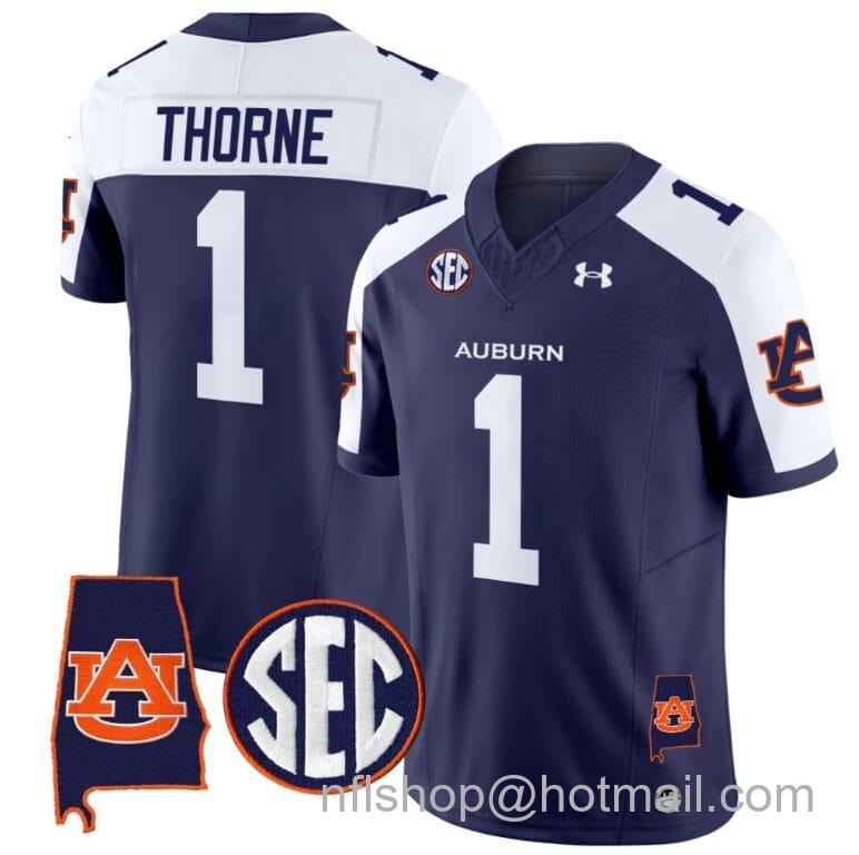 Men's Under Armour Payton Thorne Jersey #1 Auburn Tigers SEC Patch Vapor Limited College Football Stitched Navy Alternate