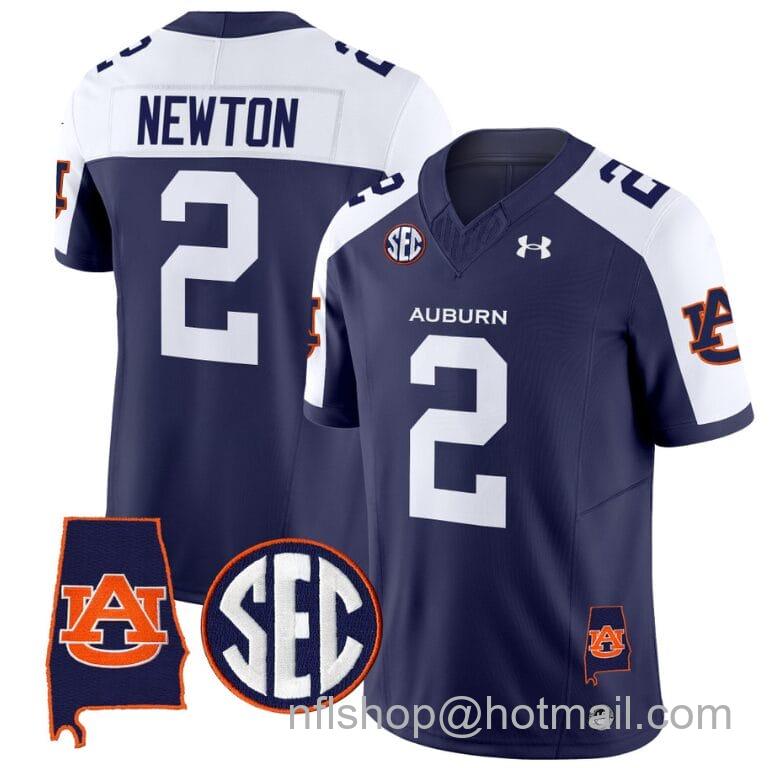 Men's Under Armour Cam Newton Jersey #2 Auburn Tigers SEC Patch Vapor Limited College Football Stitched Navy Alternate