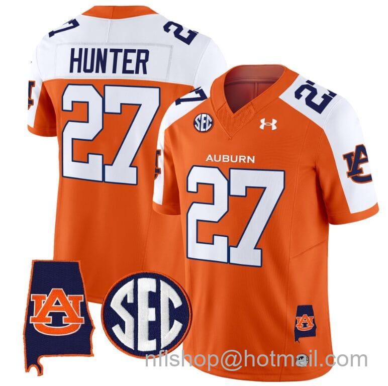 Men's Under Armour Jarquez Hunter Jersey #27 Auburn Tigers SEC Patch Vapor Limited College Football Stitched Orange Alternate